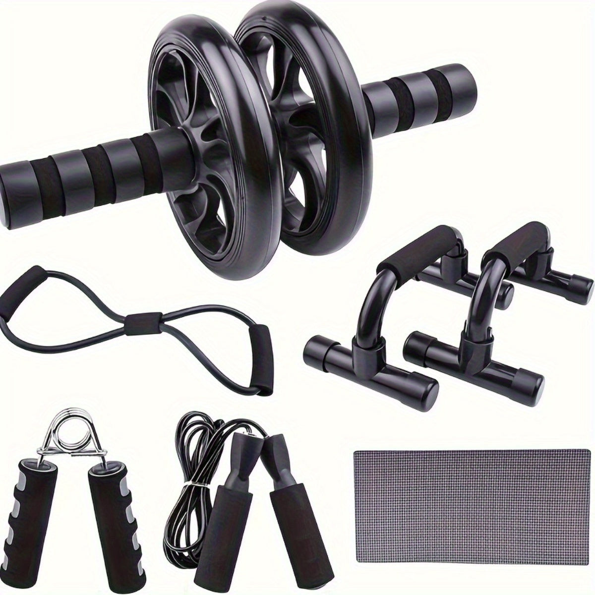 Conjunto de peças para treino individual em casa:
Rolo e tapete de joelhos para treinar a parte abdominal, barra para flexões, corda para saltar, cordas resistentes, fortalecedor de mãos.

EQUIPAMENTO IDEAL PARA PERDER O P