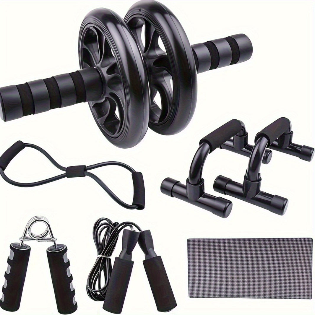 Conjunto de peças para treino individual em casa:
Rolo e tapete de joelhos para treinar a parte abdominal, barra para flexões, corda para saltar, cordas resistentes, fortalecedor de mãos.

EQUIPAMENTO IDEAL PARA PERDER O P