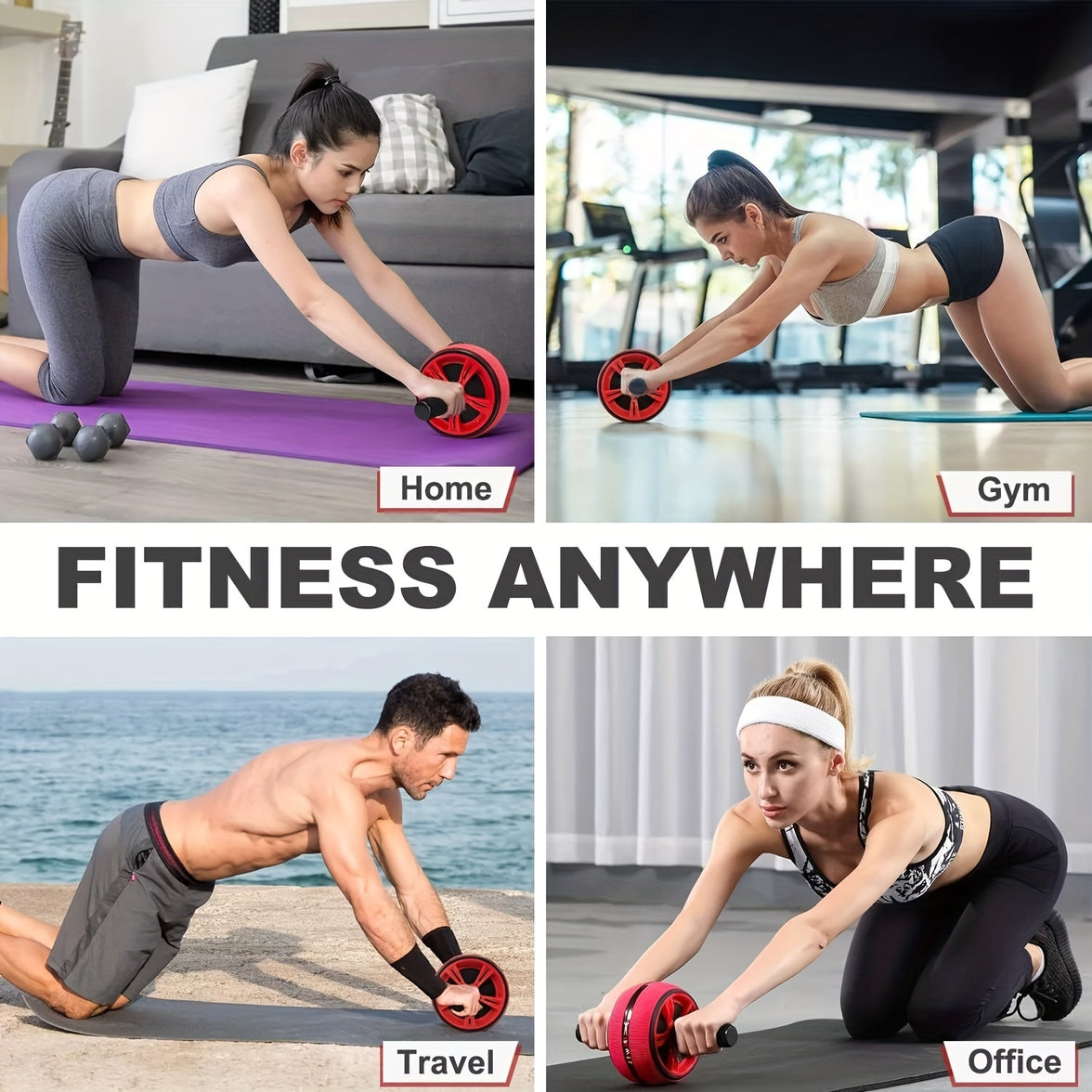 Roda Abdominal com Apoio para os Joelhos; Ideal para treinar em casa.